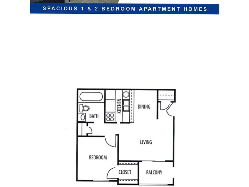 Silverado Apartments Plan B - 1 Bedroom floor plan diagram
